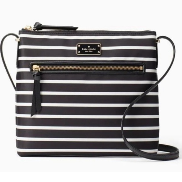 Kate Spade NY Striped Nylon Crossbody Black & White Preppy Academia Classic Chic - Picture 1 of 12